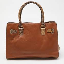 Michael Kors Brown Snakeskin Embossed Leather Hamilton Tote