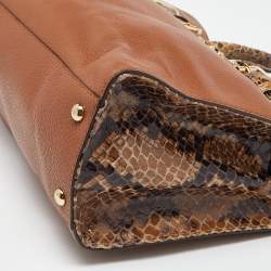 Michael Kors Brown Snakeskin Embossed Leather Hamilton Tote