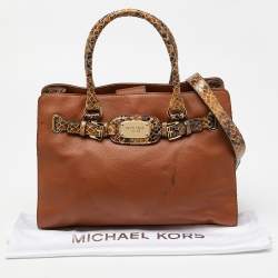 Michael Kors Brown Snakeskin Embossed Leather Hamilton Tote