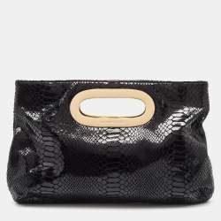 Michael Kors Black Python Effect Leather Berkley Clutch