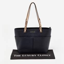Pre Owned Michael Kors Dark Blue/Beige Leather Bedford Tote