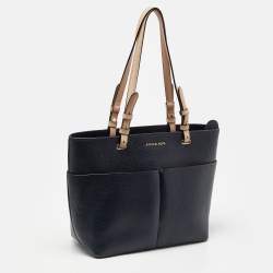 Pre Owned Michael Kors Dark Blue/Beige Leather Bedford Tote