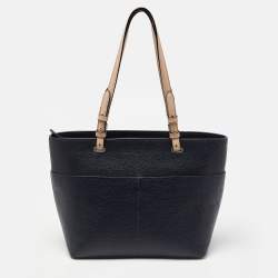 Pre Owned Michael Kors Dark Blue/Beige Leather Bedford Tote
