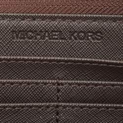 Pre Owned Michael Kors Brown Signature Coated Canvas Logo Zip Around Wallet