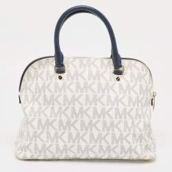 Michael Kors Navy Blue/White Signature Coated Canvas and Leather Large Cindy Dome Bag
