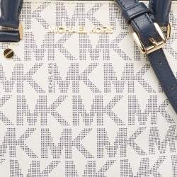 Michael Kors Navy Blue/White Signature Coated Canvas and Leather Large Cindy Dome Bag