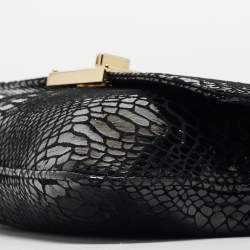 Pre Owned Michael Kors Black Python Embossed Leather Trunlock Slim Chain Bag