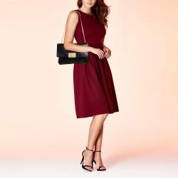 Pre Owned Michael Kors Black Python Embossed Leather Trunlock Slim Chain Bag