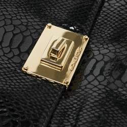 Pre Owned Michael Kors Black Python Embossed Leather Trunlock Slim Chain Bag