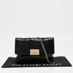 Pre Owned Michael Kors Black Python Embossed Leather Trunlock Slim Chain Bag