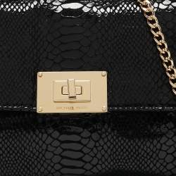 Pre Owned Michael Kors Black Python Embossed Leather Trunlock Slim Chain Bag
