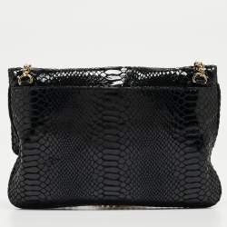 Pre Owned Michael Kors Black Python Embossed Leather Trunlock Slim Chain Bag