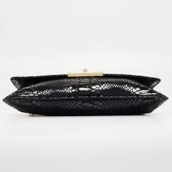 Pre Owned Michael Kors Black Python Embossed Leather Trunlock Slim Chain Bag