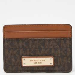 Michael Kors Beige/Brown Signature Coated Canvas and Leather Card Case