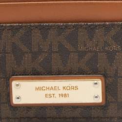 Michael Kors Beige/Brown Signature Coated Canvas and Leather Card Case