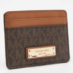 Michael Kors Beige/Brown Signature Coated Canvas and Leather Card Case