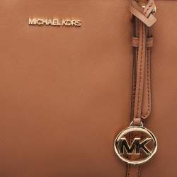 Pre Owned Michael Kors Brown Saffiano Leather Jet Set Travel Tote  