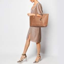 Pre Owned Michael Kors Brown Saffiano Leather Jet Set Travel Tote  