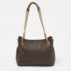 Pre Owned Michael Kors Brown Signature Coated Canvas Jet Set Chain Bag