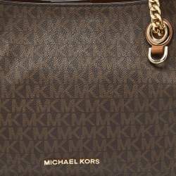 Pre Owned Michael Kors Brown Signature Coated Canvas Jet Set Chain Bag