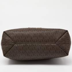 Pre Owned Michael Kors Brown Signature Coated Canvas Jet Set Chain Bag