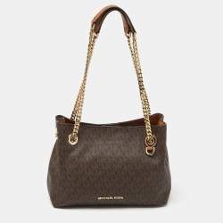 Pre Owned Michael Kors Brown Signature Coated Canvas Jet Set Chain Bag