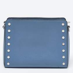 Pre Owned Michael Kors Blue Leather Sylvia Studded Shoulder Bag