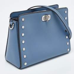 Pre Owned Michael Kors Blue Leather Sylvia Studded Shoulder Bag