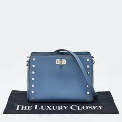 Pre Owned Michael Kors Blue Leather Sylvia Studded Shoulder Bag