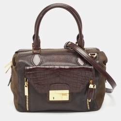 Pre Owned Michael Kors Dark Brown Leather and Nubuck Collection Gia Satchel