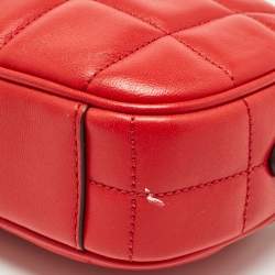 Pre Owned Michael Kors Red Square Quilted Leather Zip Crossbody Bag
