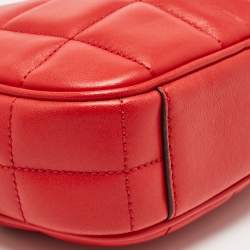 Pre Owned Michael Kors Red Square Quilted Leather Zip Crossbody Bag