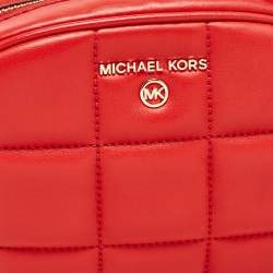 Pre Owned Michael Kors Red Square Quilted Leather Zip Crossbody Bag