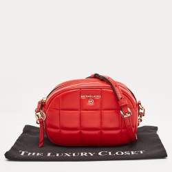 Pre Owned Michael Kors Red Square Quilted Leather Zip Crossbody Bag