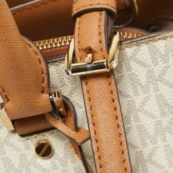 Michael Kors Brown/White Signature Coated Canvas and Leather Savannah Satchel