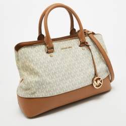 Michael Kors Brown/White Signature Coated Canvas and Leather Savannah Satchel