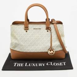 Michael Kors Brown/White Signature Coated Canvas and Leather Savannah Satchel