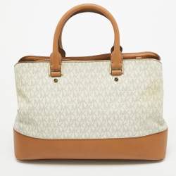 Michael Kors Brown/White Signature Coated Canvas and Leather Savannah Satchel