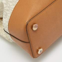 Michael Kors Brown/White Signature Coated Canvas and Leather Savannah Satchel