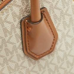 Pre Owned Michael Kors Brown/White Signature Coated Canvas Veronica Dome Satchel