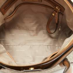 Pre Owned Michael Kors Brown/White Signature Coated Canvas Veronica Dome Satchel