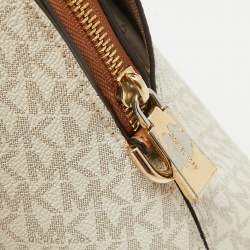 Pre Owned Michael Kors Brown/White Signature Coated Canvas Veronica Dome Satchel