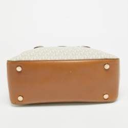 Pre Owned Michael Kors Brown/White Signature Coated Canvas Veronica Dome Satchel