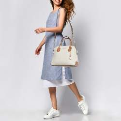 Pre Owned Michael Kors Brown/White Signature Coated Canvas Veronica Dome Satchel