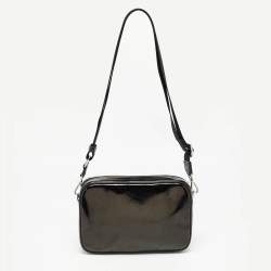 Pre Owned Michael Kors Black/White Patent Leather Fulton Crossbody Bag