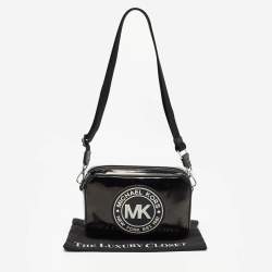 Pre Owned Michael Kors Black/White Patent Leather Fulton Crossbody Bag