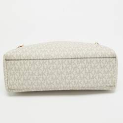 Pre Owned حقيبة توت مايكل كورس سوزان صغيرة كانفاس مغطى أبيض/بني وجلد