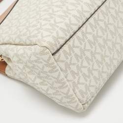 Pre Owned حقيبة توت مايكل كورس سوزان صغيرة كانفاس مغطى أبيض/بني وجلد