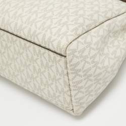 Pre Owned حقيبة توت مايكل كورس سوزان صغيرة كانفاس مغطى أبيض/بني وجلد