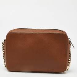 Pre Owned Michael Kors Brown Leather Large East West Jet Set Crossbody Bag